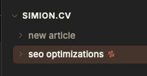 The sidebar with a spotlighted task named "seo optimizations" marked by a Spotlight icon next to its name.